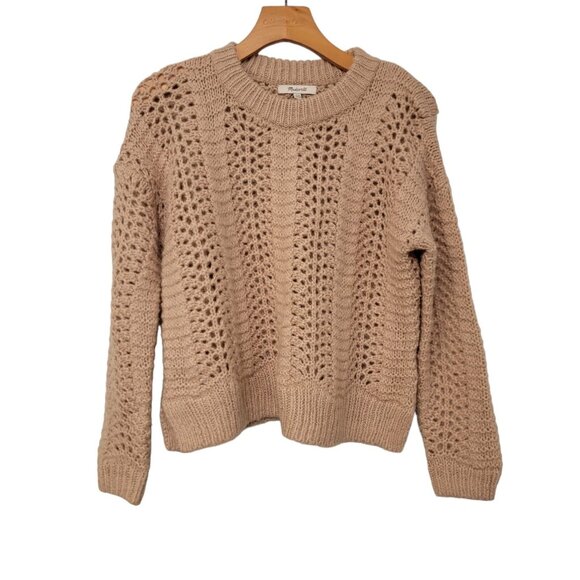 Madewell‎ Sweater Beige Open Knit Pullover Wool Alpaca Acrylic Womens XXS NWOT - Picture 1 of 6